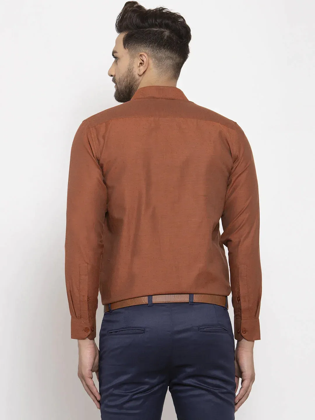 Brown Men'S Cotton Polka Dots Formal Shirt'S