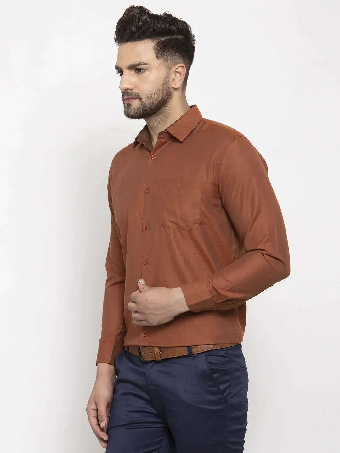 Brown Men'S Cotton Polka Dots Formal Shirt'S