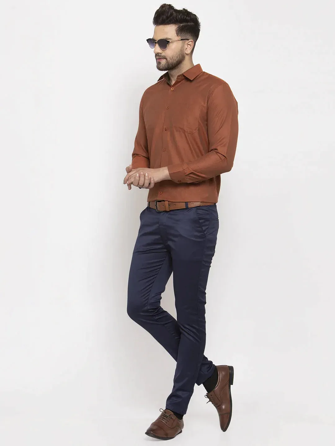 Brown Men'S Cotton Polka Dots Formal Shirt'S