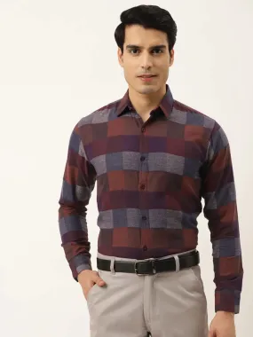 Brown Men'S Formal Cotton Checked Shirt