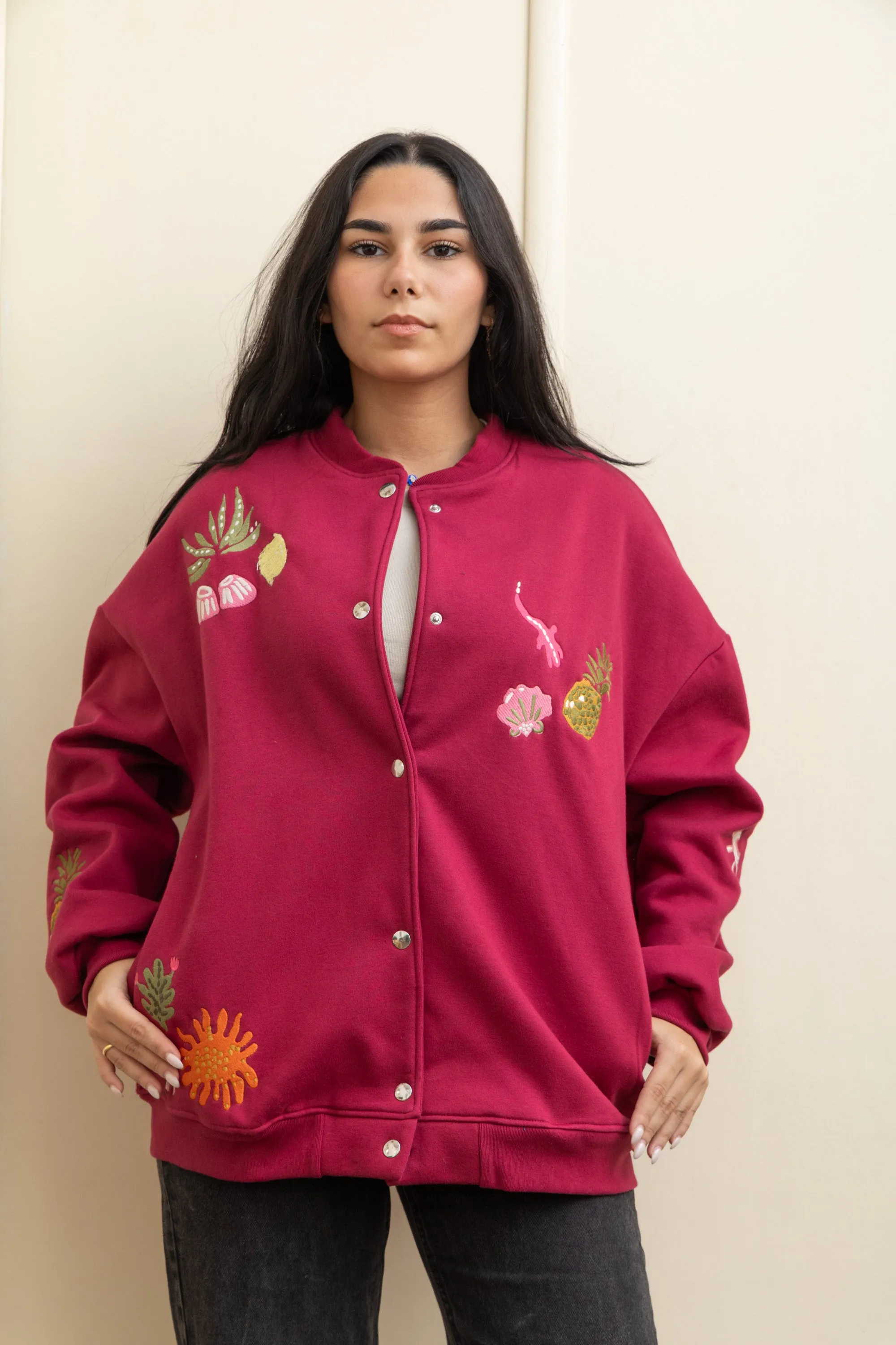 Burgundy  Casual Cool Oversized Cotton Jacket