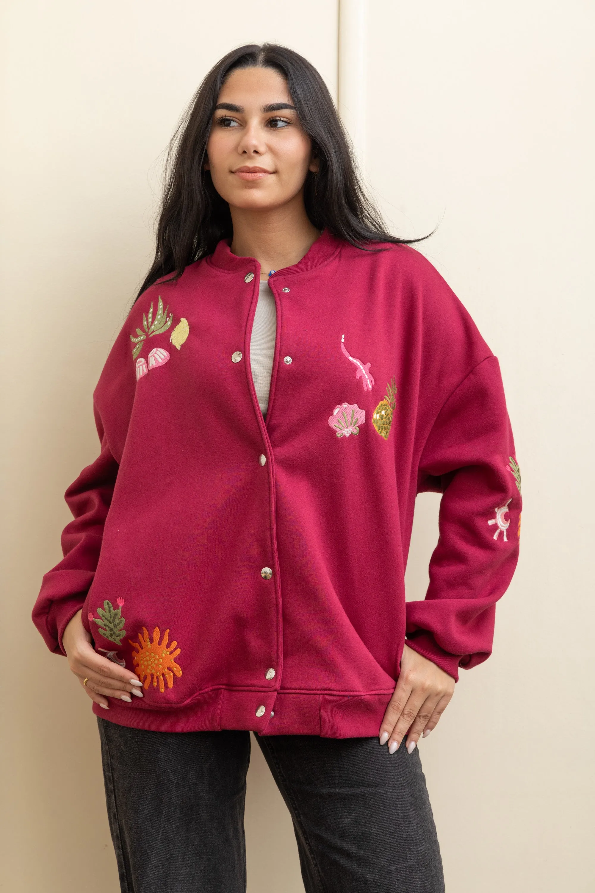 Burgundy  Casual Cool Oversized Cotton Jacket