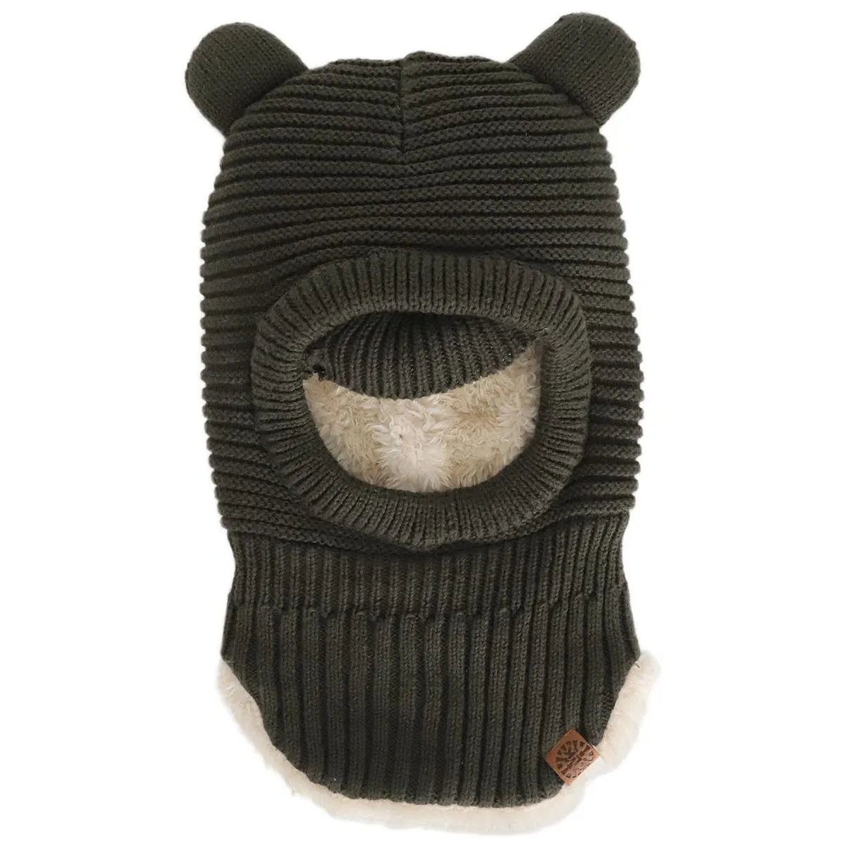 CALIKIDS RIBBED COTTON KNIT BEAR BALACLAVA 9M-5Y-OLIVE