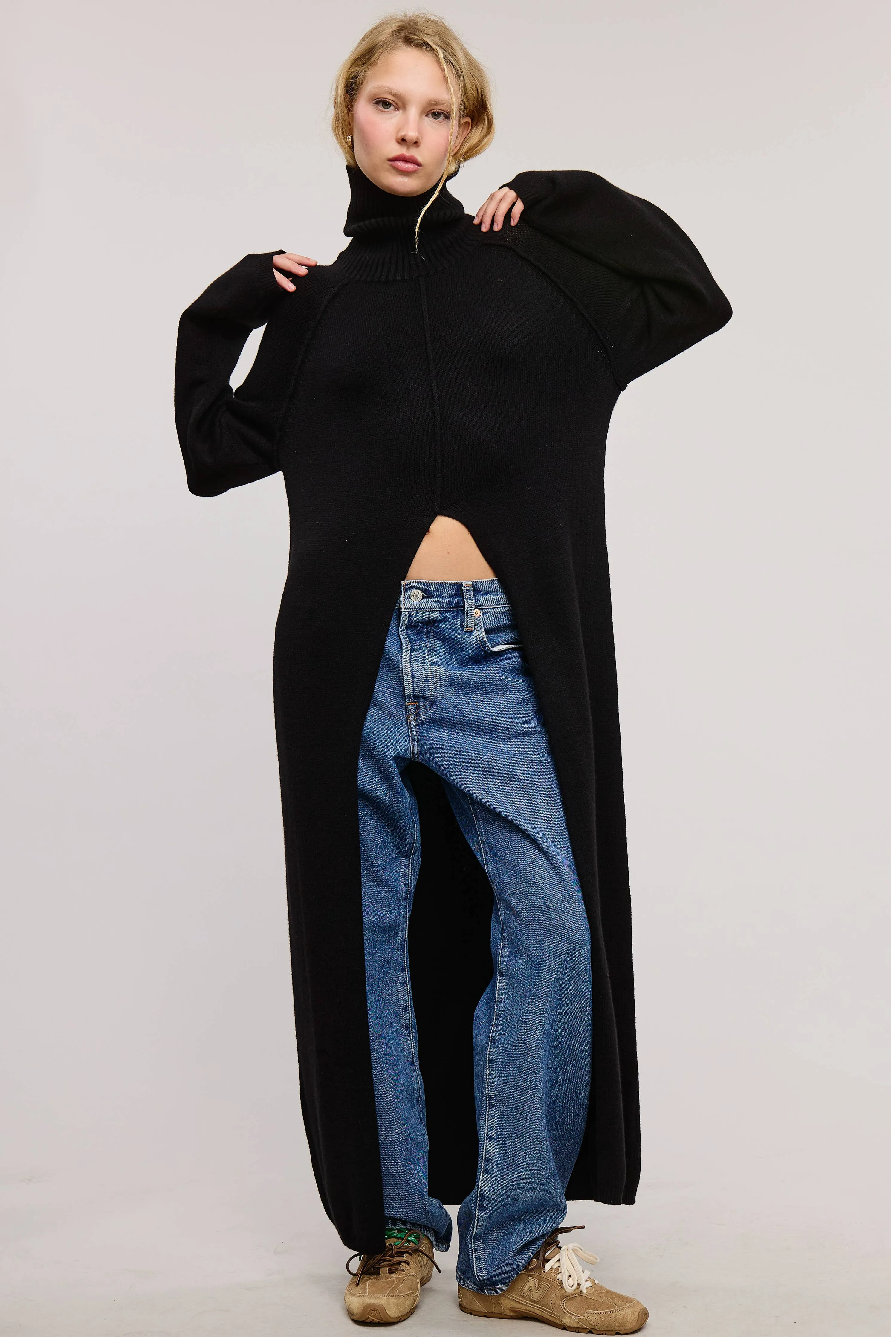 Carrie Split Front Tunic Sweater // Black