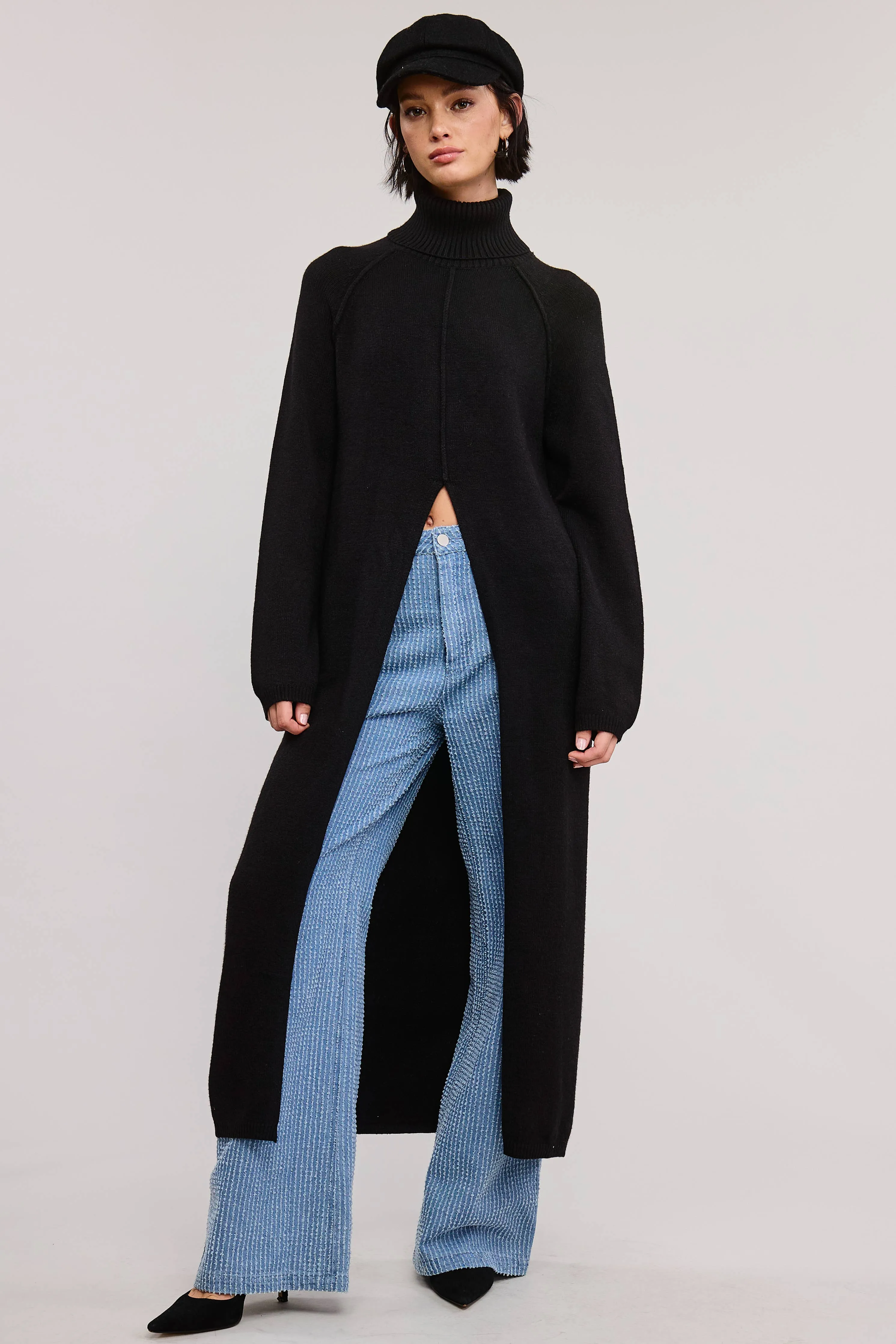 Carrie Split Front Tunic Sweater // Black