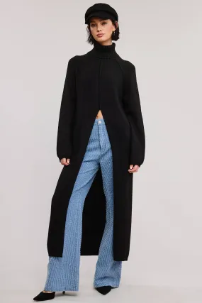 Carrie Split Front Tunic Sweater // Black