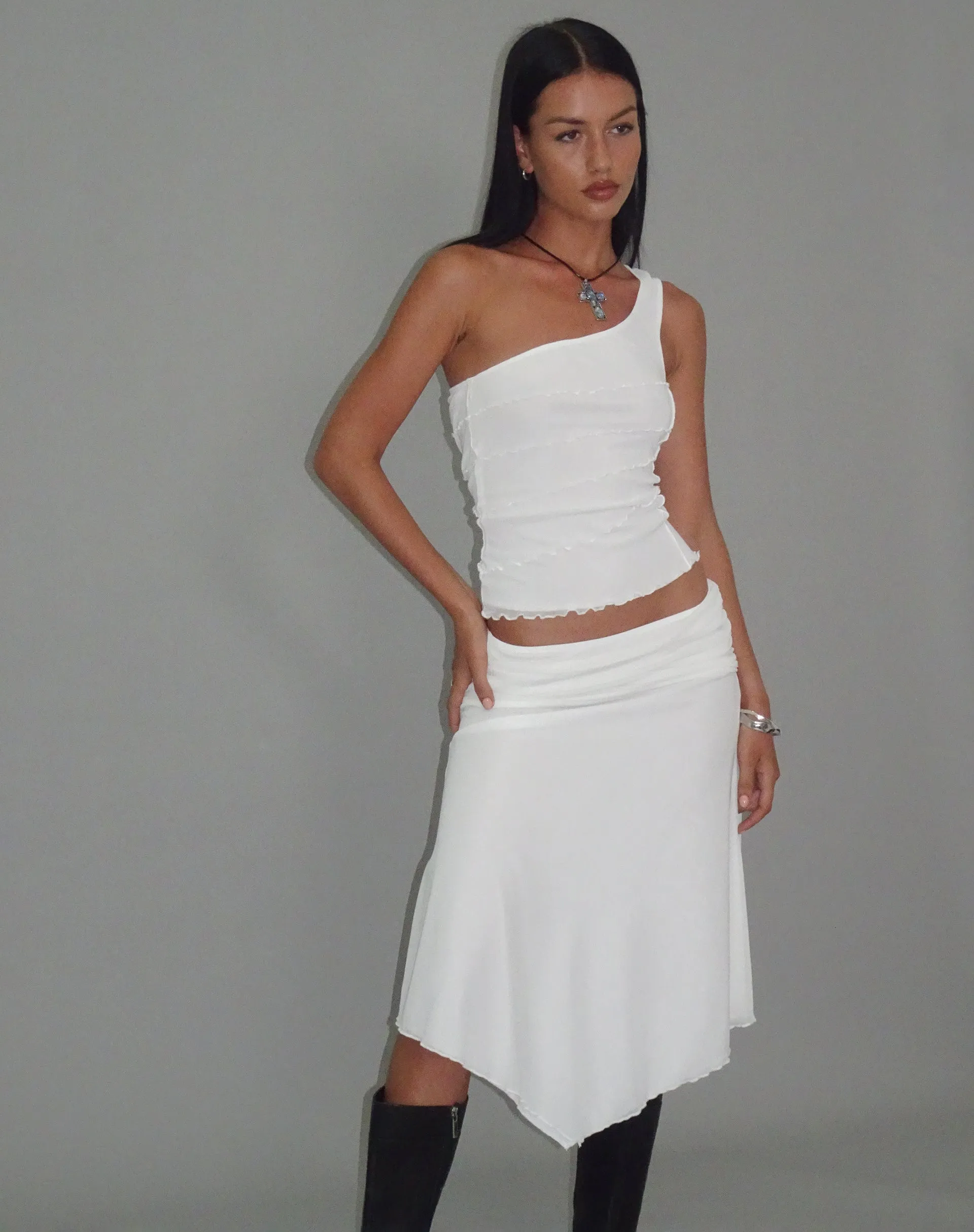 Chenoa Midi Side Split Skirt in Ivory