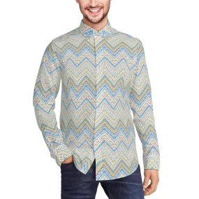 Chevron Shirt Men, 70s style shirt, 70s clothing men, 70s shirt men, Blue Green Floral shirt, Floral Shirt Men, Green Blue Dress Shirt Men