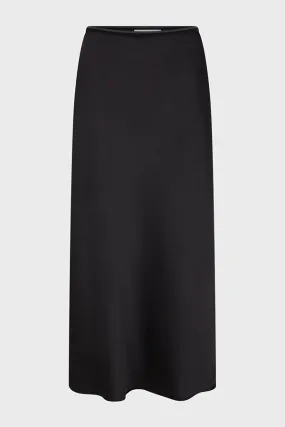 CLEMENCE BLACK SATIN MIDI SKIRT