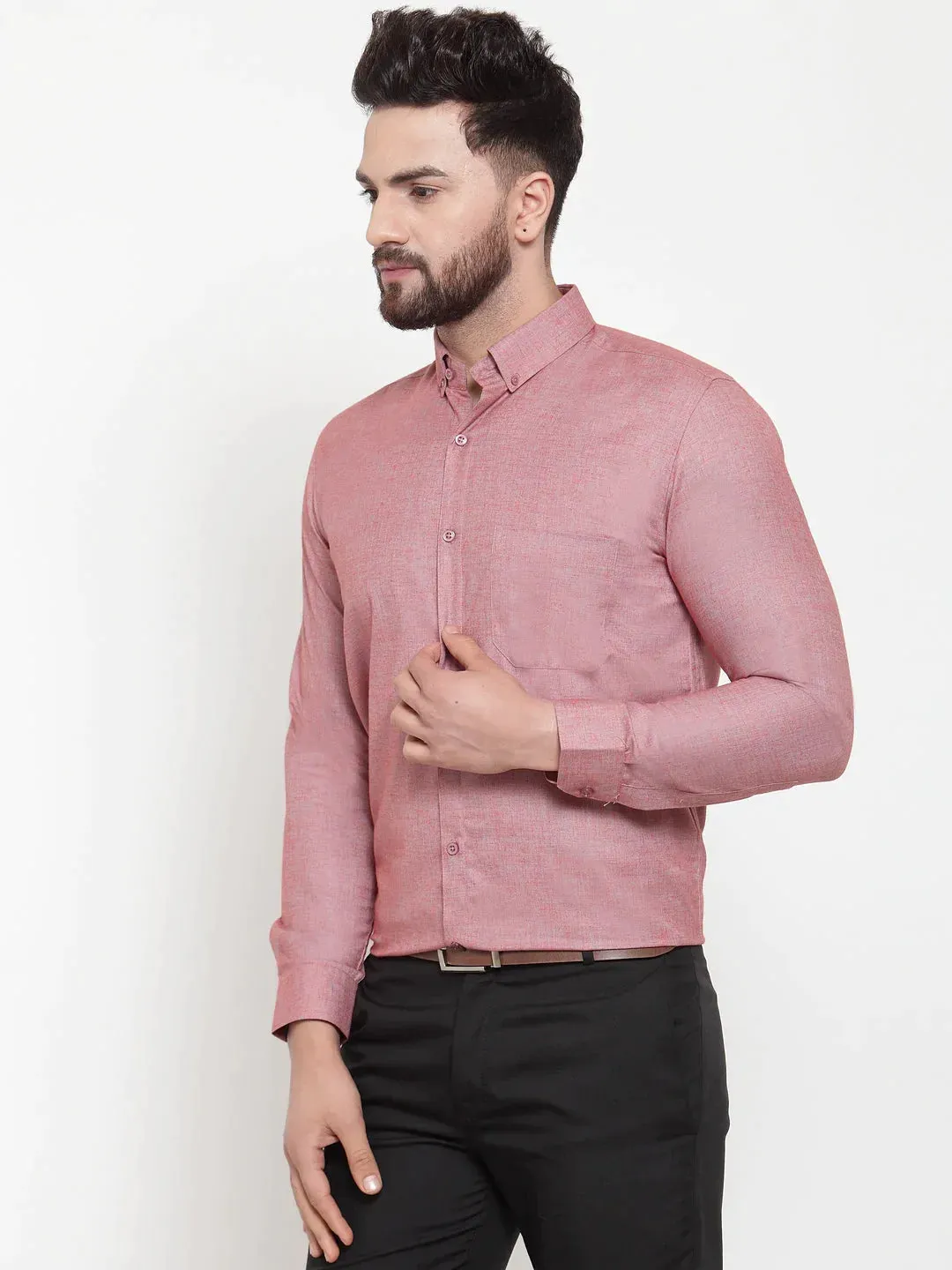 Coral Men'S Cotton Solid Button Down Formal Shirts