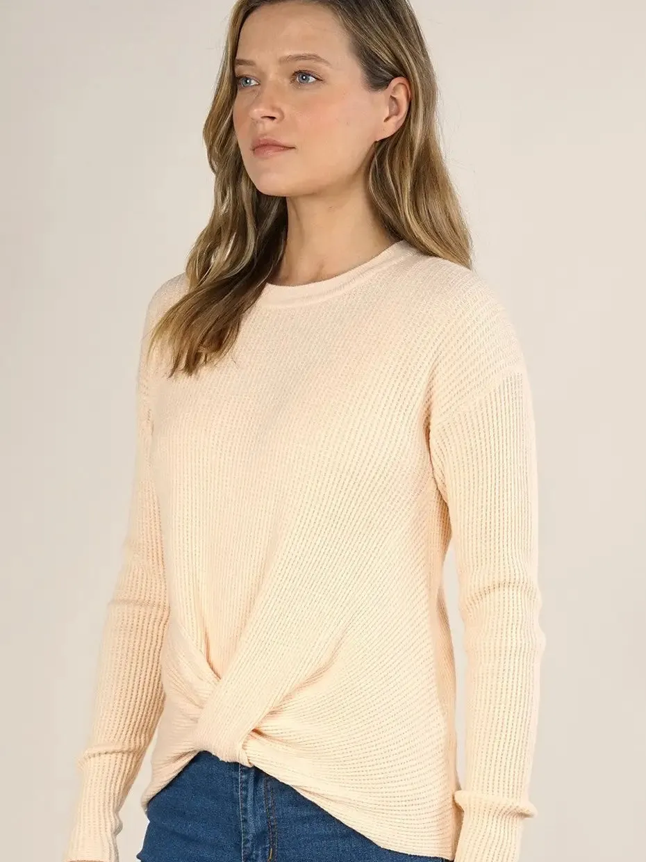 Coral Waffle Twist Front Pullover Knit Sweater