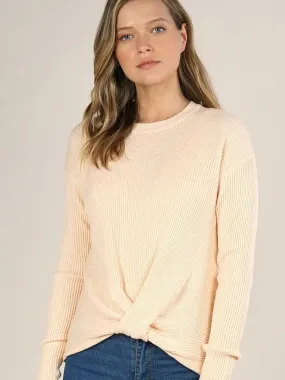 Coral Waffle Twist Front Pullover Knit Sweater