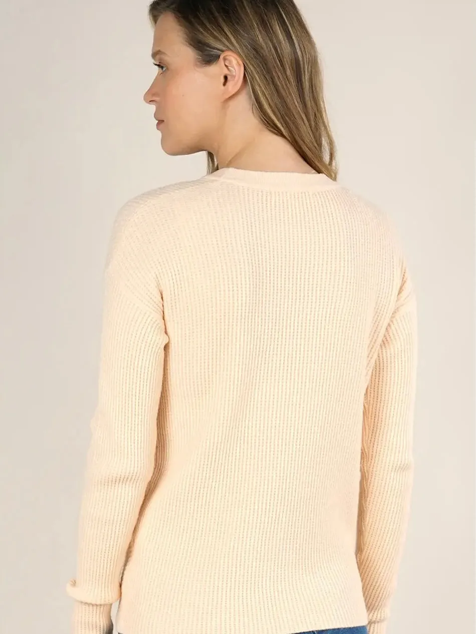 Coral Waffle Twist Front Pullover Knit Sweater