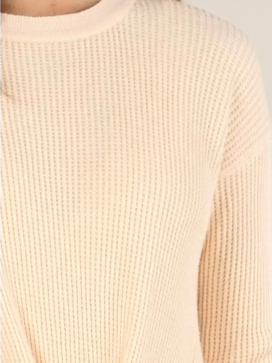 Coral Waffle Twist Front Pullover Knit Sweater