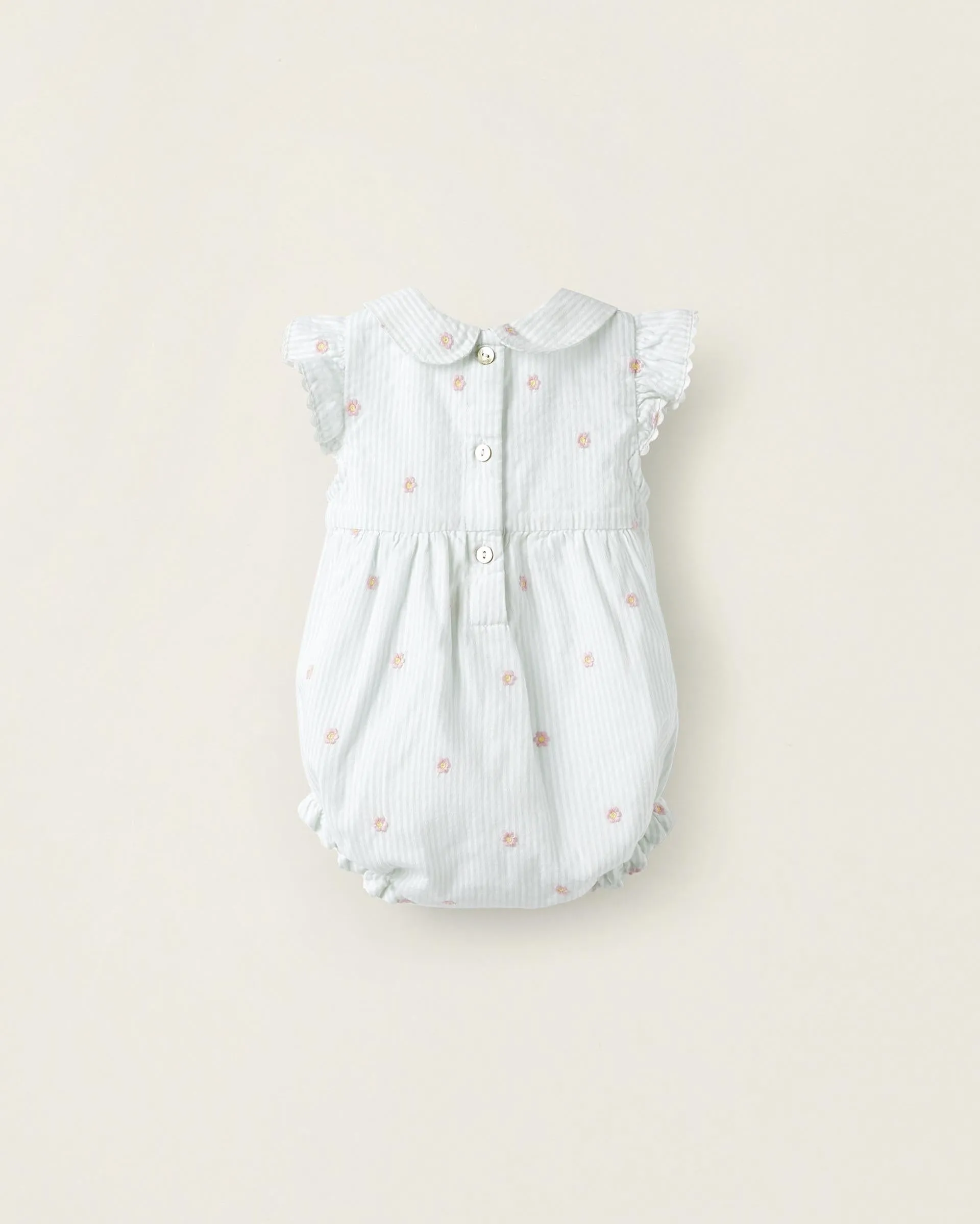 Cotton Jumpsuit with Ruffles for Newborn Girls 'Floral', White/Green