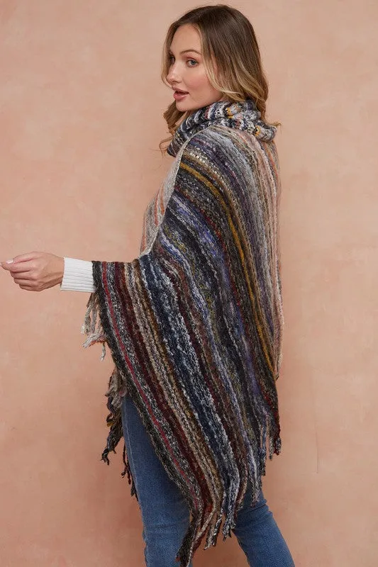 Cowl Neck Knit Poncho Sweater