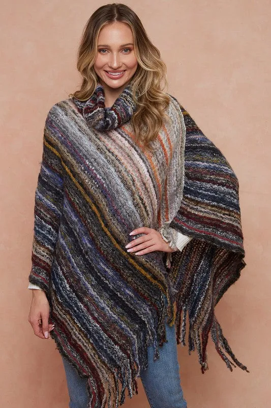 Cowl Neck Knit Poncho Sweater