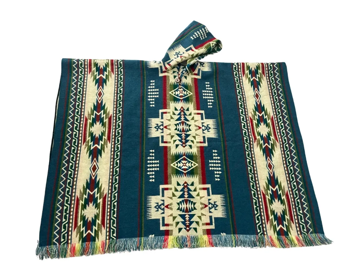 Cozy Ethnic Tribal Hooded Alpaca Poncho
