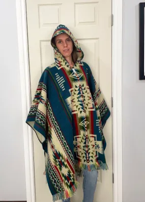 Cozy Ethnic Tribal Hooded Alpaca Poncho