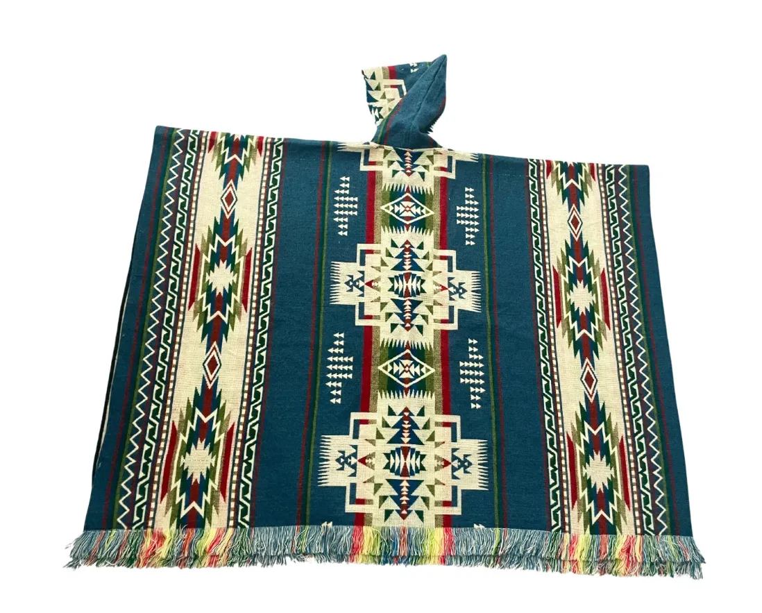 Cozy Ethnic Tribal Hooded Alpaca Poncho