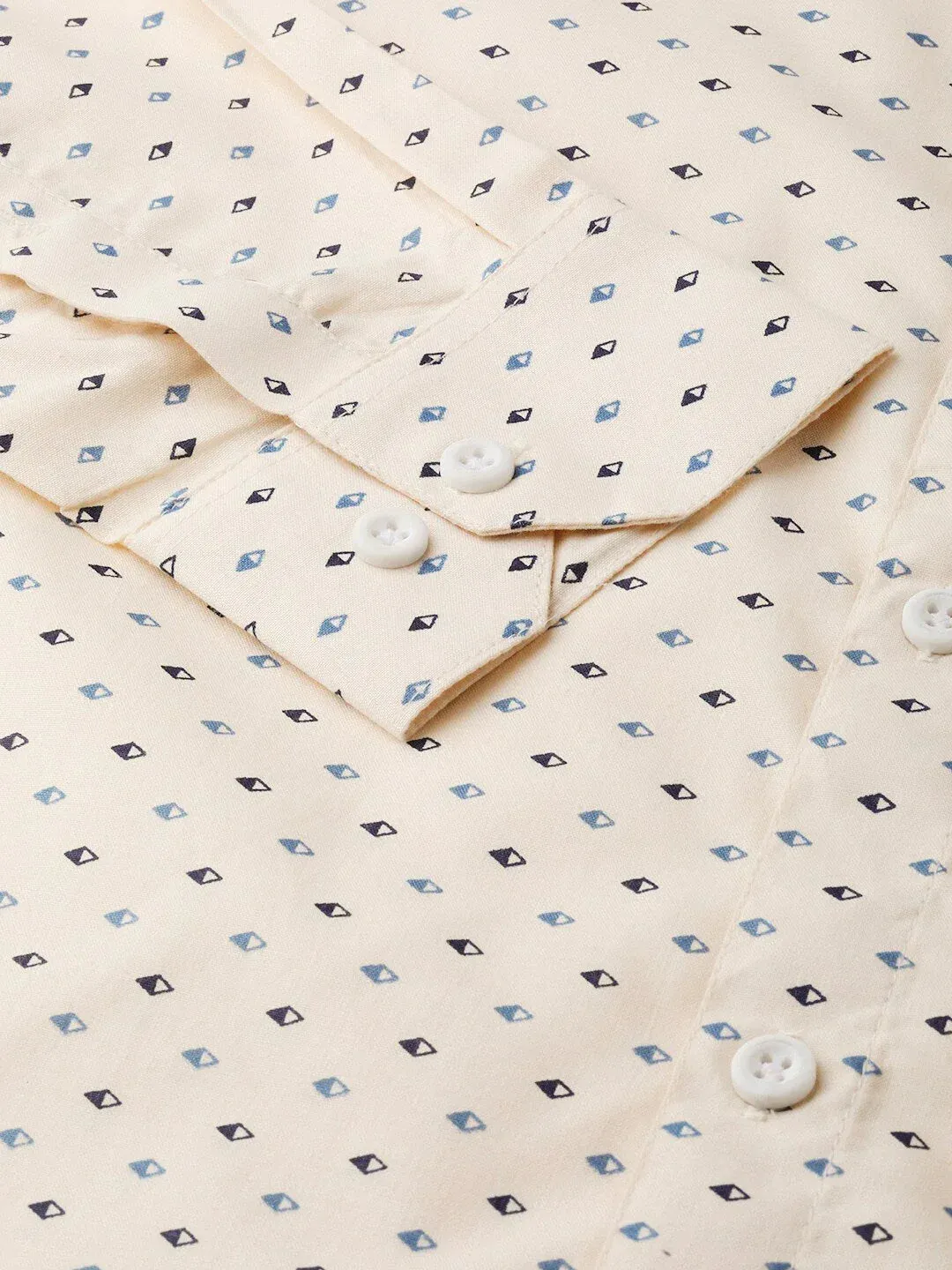 Cream Men'S Cotton Printed Formal Shirts
