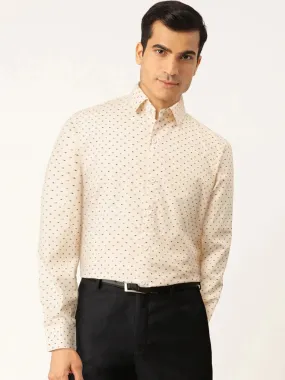 Cream Men'S Cotton Printed Formal Shirts