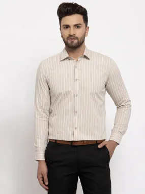 Cream Men'S Cotton Striped Formal Shirt'S