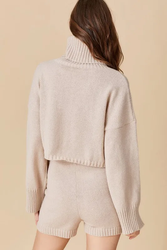 Cream Turtleneck Ribbed Slv Sweater