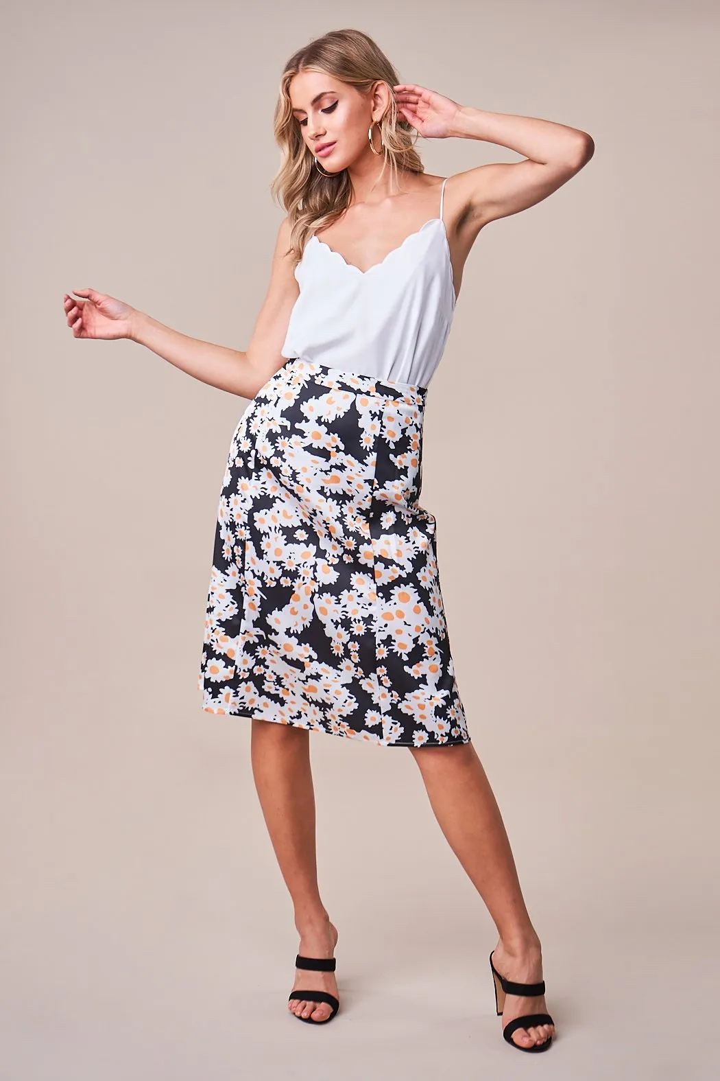 Delicate Sunflower Midi Skirt