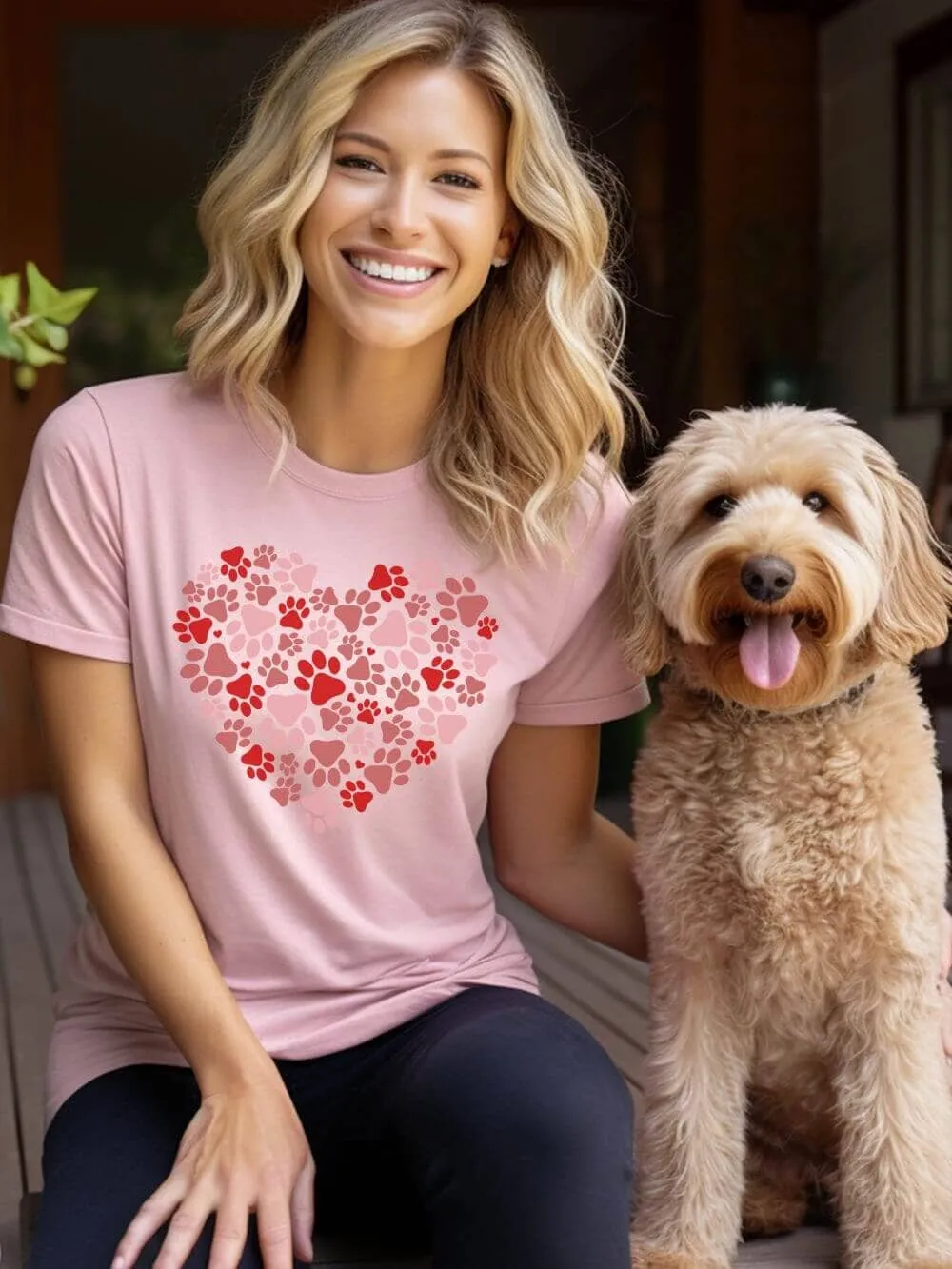 Dog Paw Heart Dog Mom Valentine's Day Short Sleeve Graphic T-Shirt