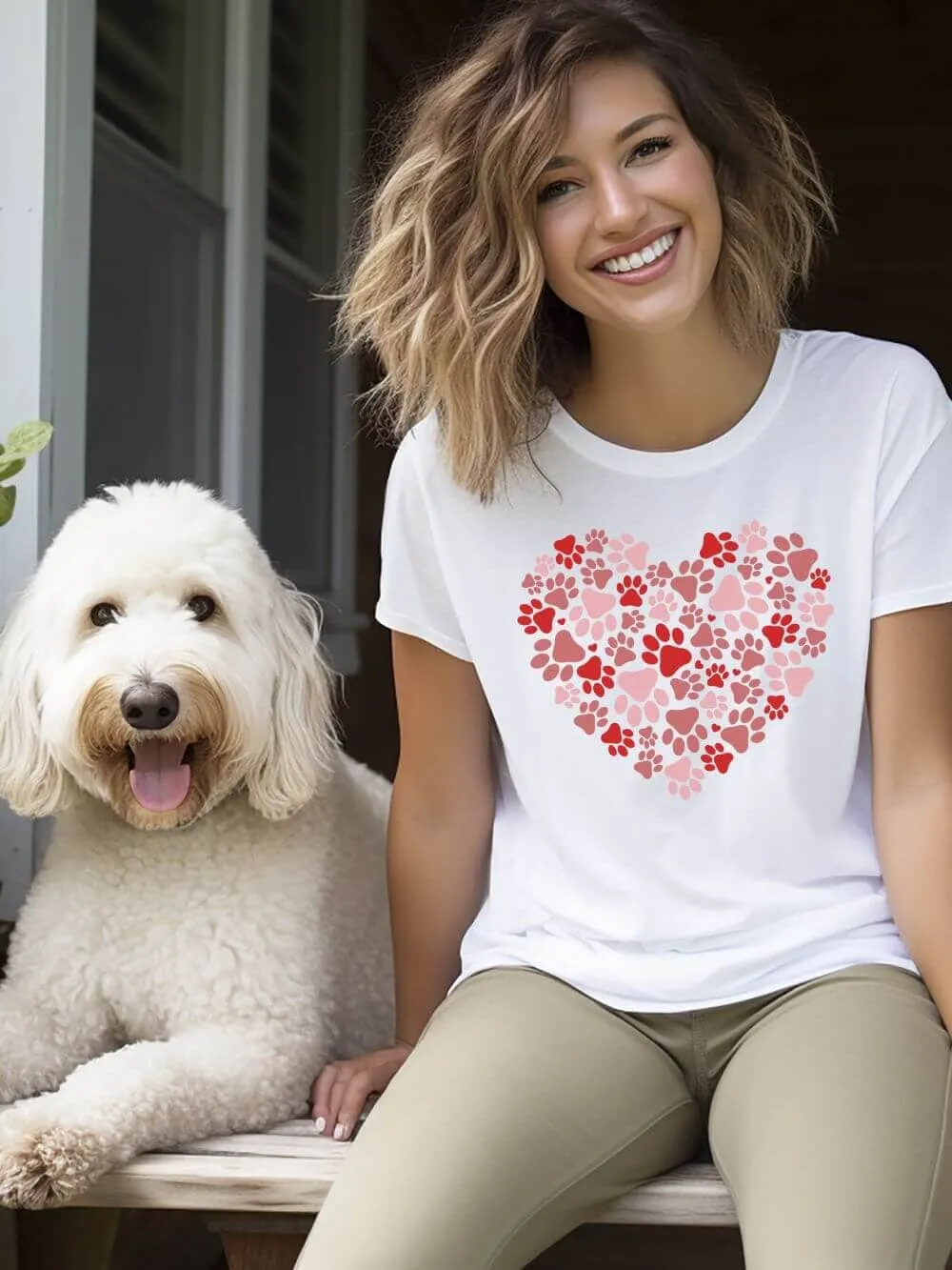 Dog Paw Heart Dog Mom Valentine's Day Short Sleeve Graphic T-Shirt