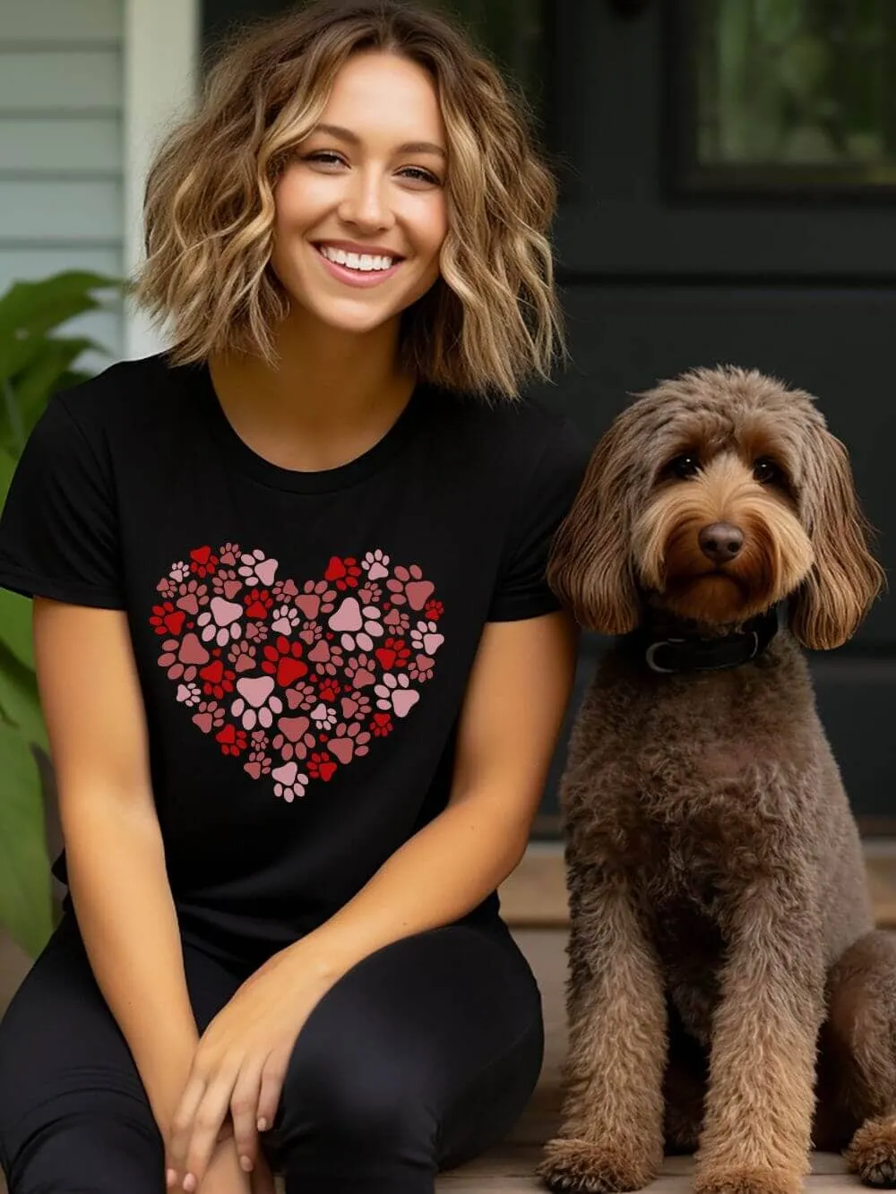 Dog Paw Heart Dog Mom Valentine's Day Short Sleeve Graphic T-Shirt