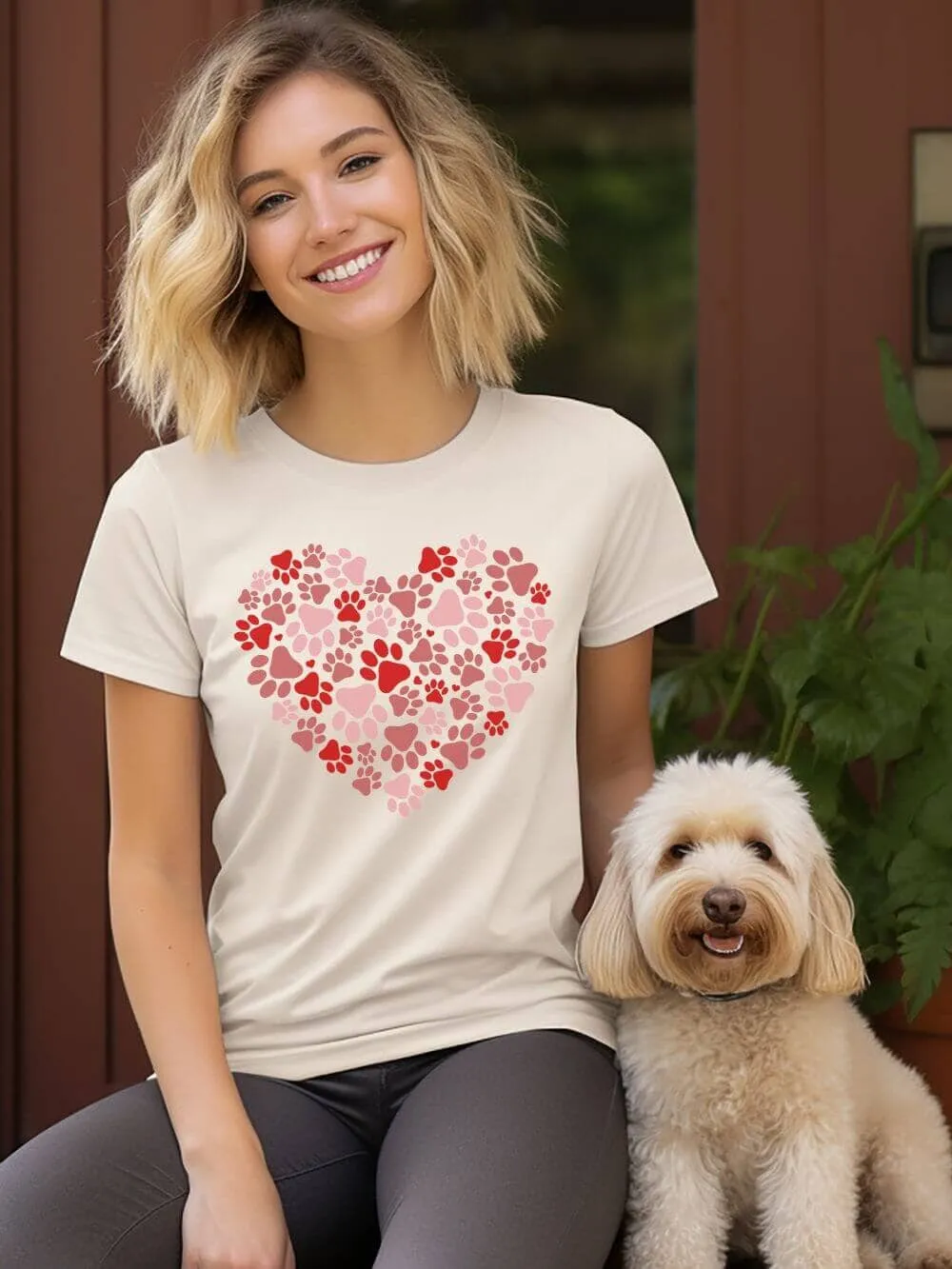 Dog Paw Heart Dog Mom Valentine's Day Short Sleeve Graphic T-Shirt