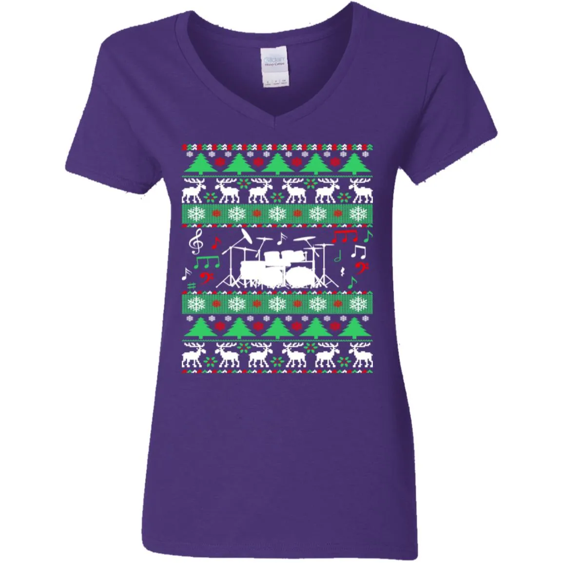 Drums Drummer Ugly Christmas Women V-Neck T-Shirt