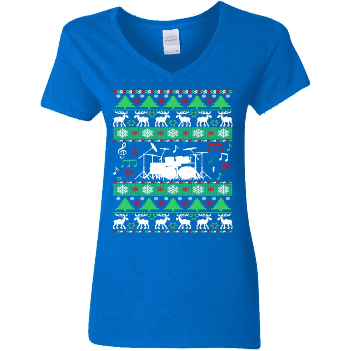 Drums Drummer Ugly Christmas Women V-Neck T-Shirt