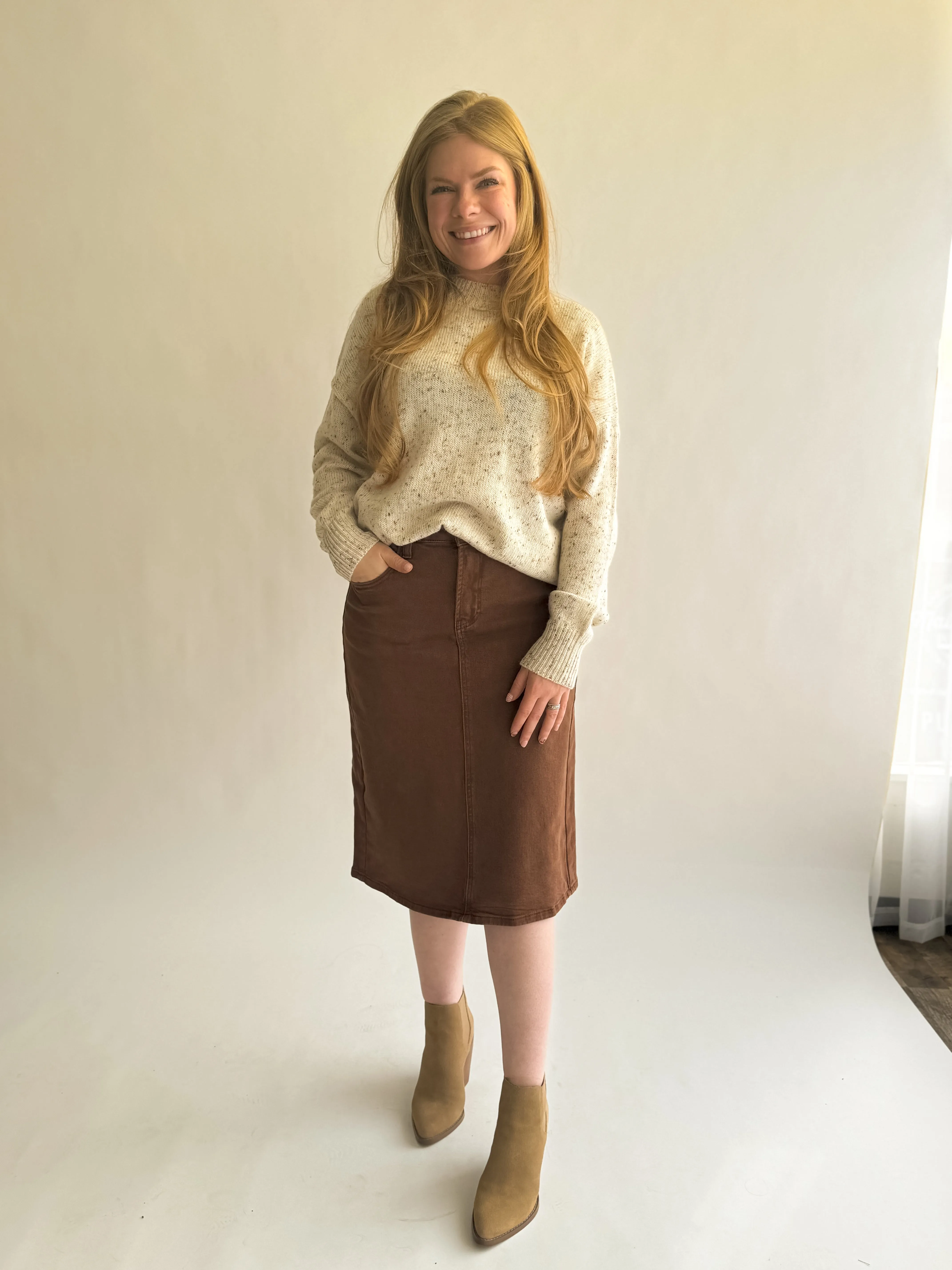 Espresso High Rise Midi Skirt