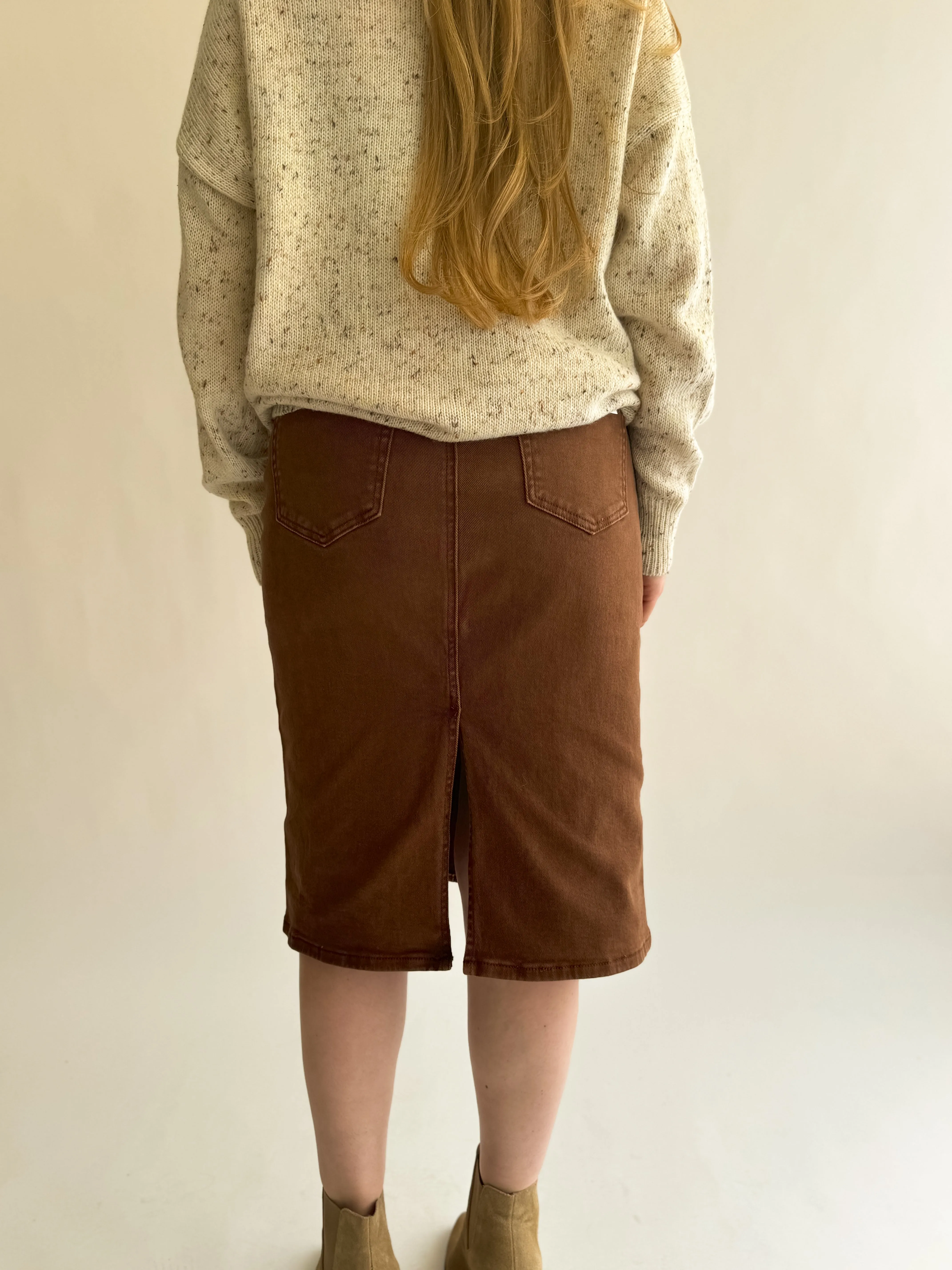 Espresso High Rise Midi Skirt