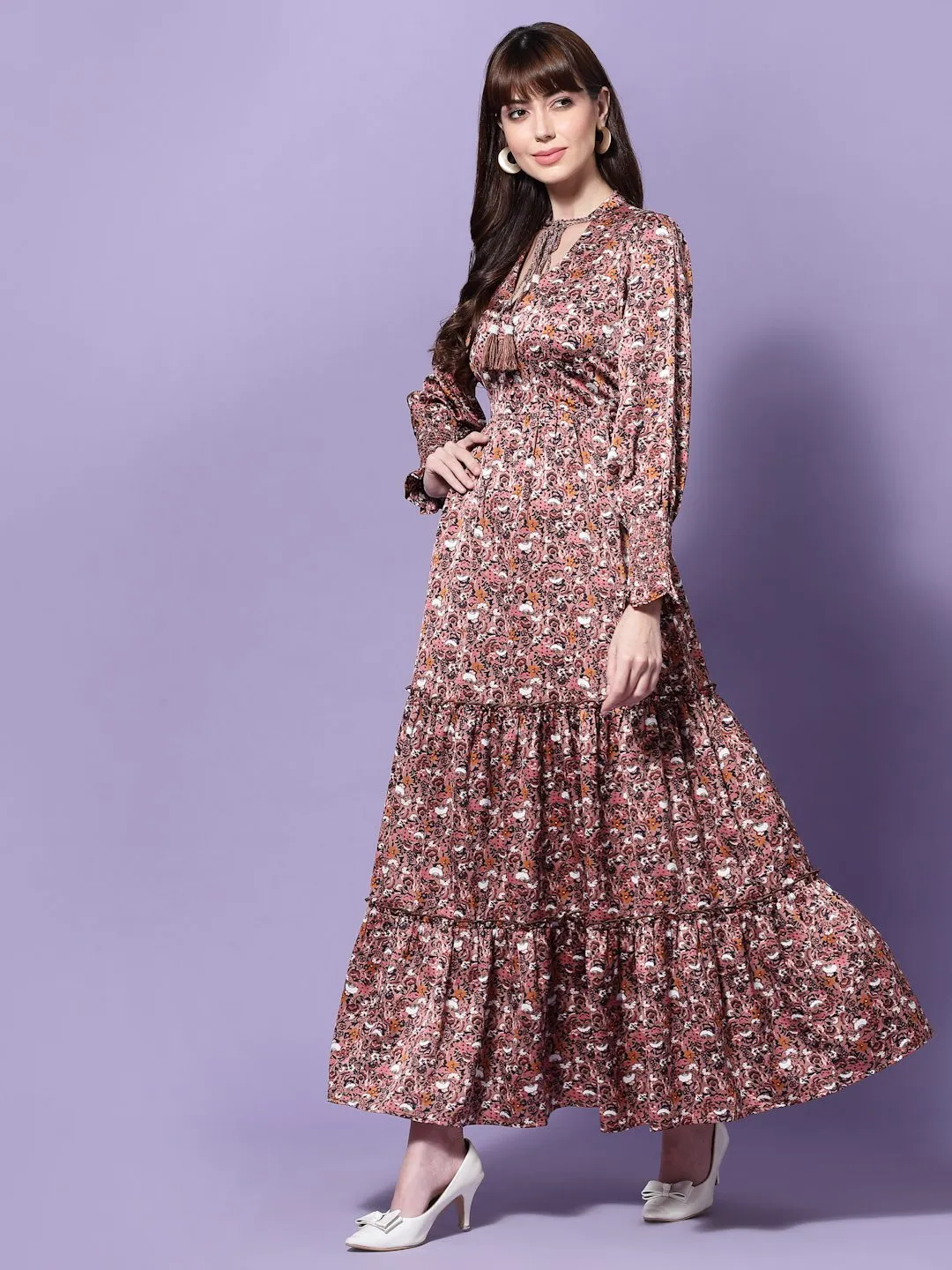 Flawless Women Floral Print Satin Dress | DUSK