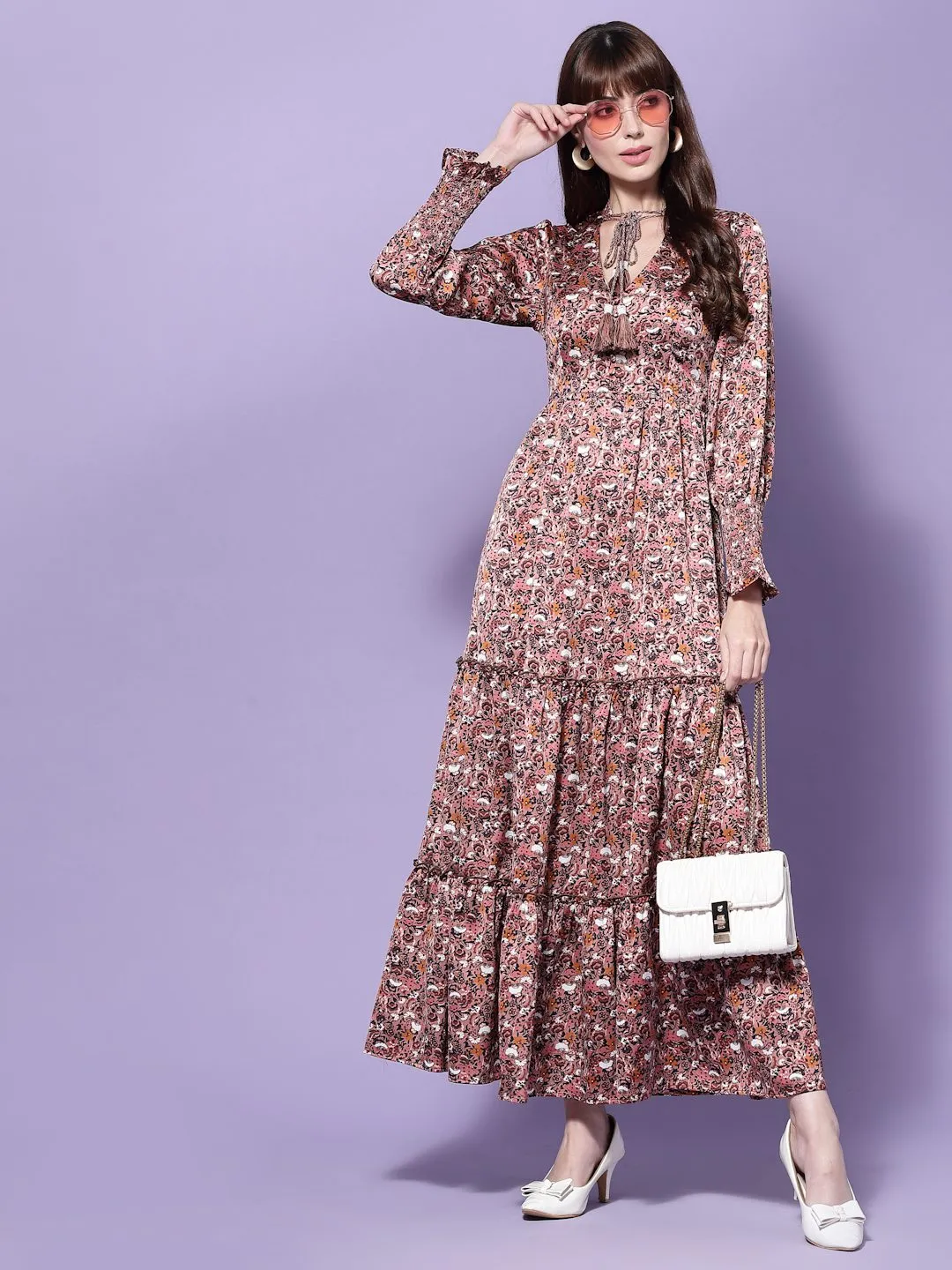 Flawless Women Floral Print Satin Dress | DUSK