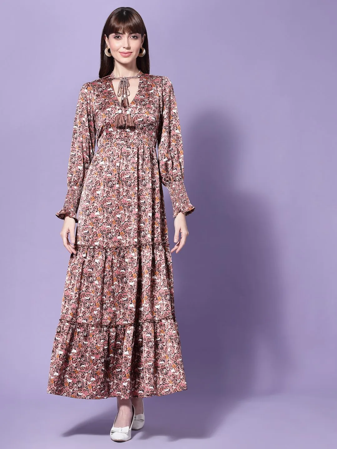 Flawless Women Floral Print Satin Dress | DUSK