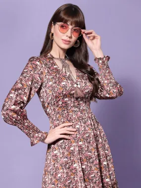 Flawless Women Floral Print Satin Dress | DUSK