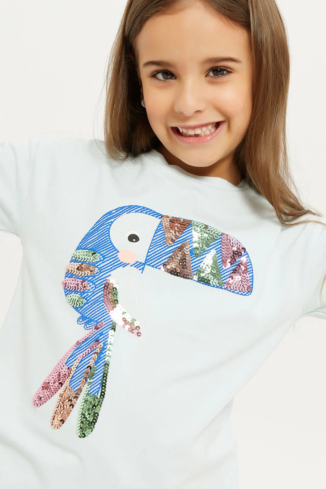 Girls Blue Sequins T-Shirt