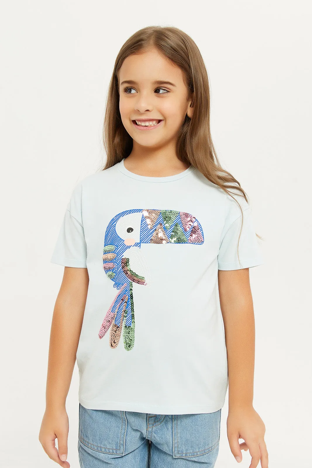 Girls Blue Sequins T-Shirt