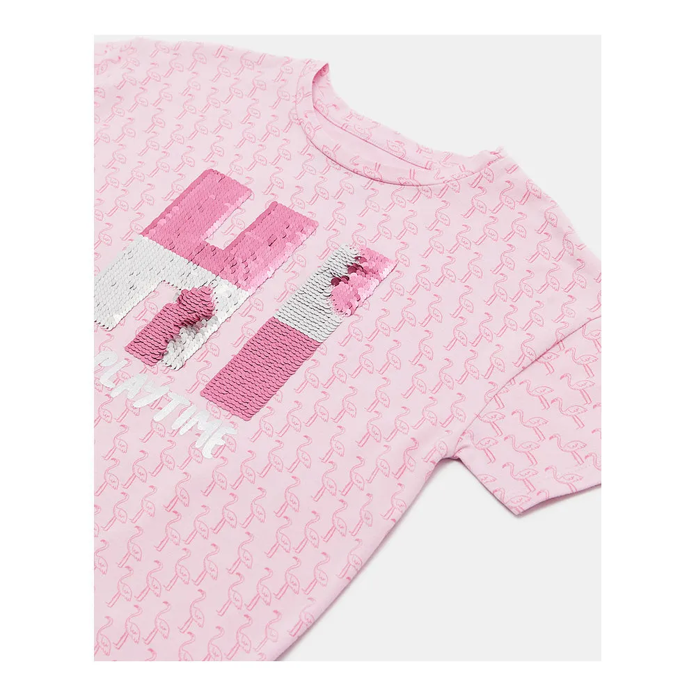 Girls Fuchsia Sequins T-Shirt