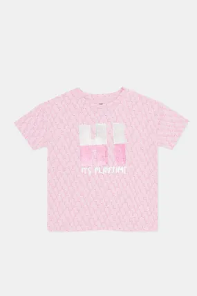 Girls Fuchsia Sequins T-Shirt