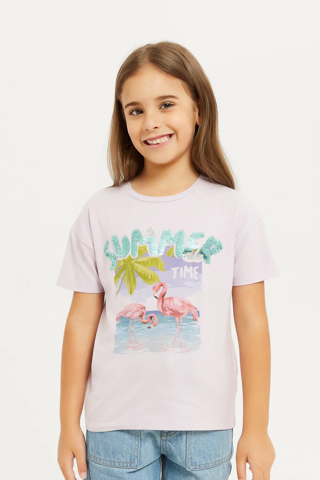 Girls Lilac Sequins T-Shirt