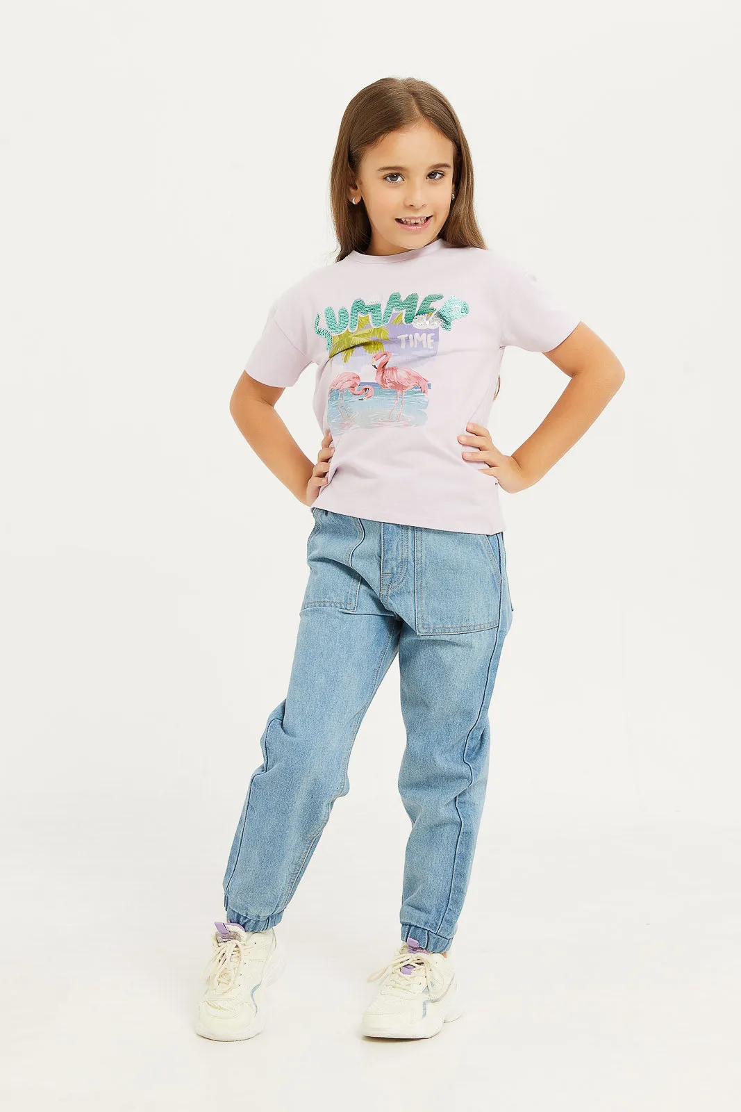 Girls Lilac Sequins T-Shirt