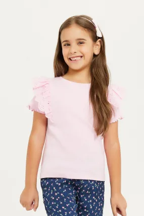 Girls Pink Ruffles Sleeve T-Shirt