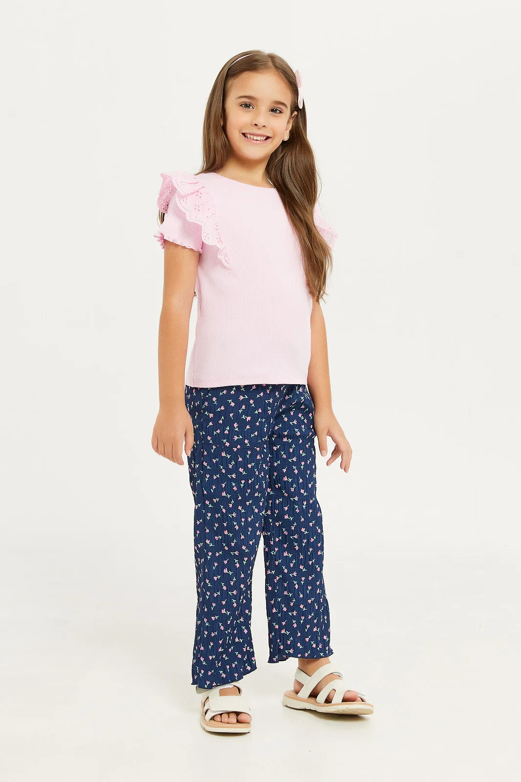 Girls Pink Ruffles Sleeve T-Shirt