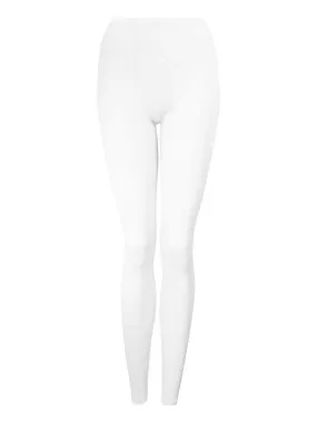 Girls White Full Length Plain Soft Rich Cotton Stretchy Dance Casual Leggings